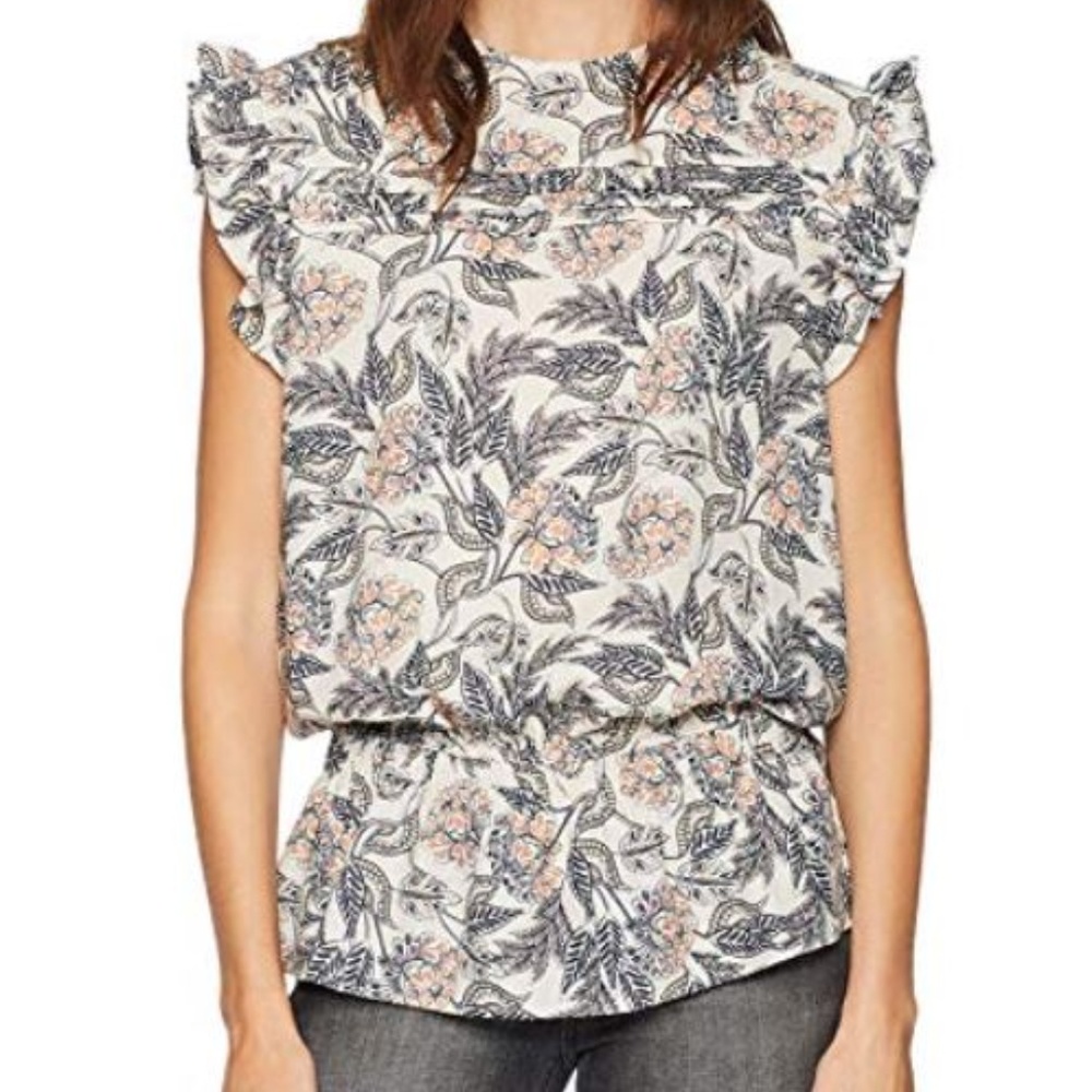 Sleeveless Ruffle Shoulder Smocked Floral Top